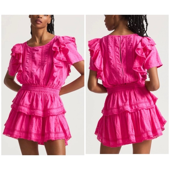 LOVE SHACK FANCY hot pink Natasha mini dress watermelon ice ruffle size XL - Picture 10 of 16